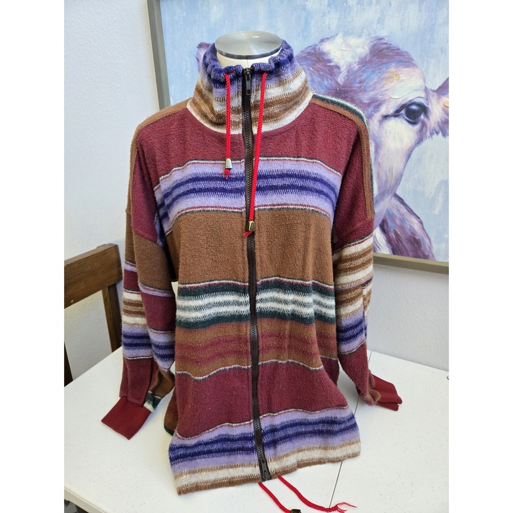 Express Womens S VTG 90s French‎ Country Multicolor Full Zip High Neck Sweater